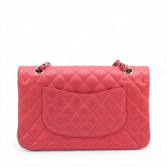 Chanel Matelasse 25 Caviar Skin Double Flap Double Chain Bag Red Silver Metal - Picture 2 of 16